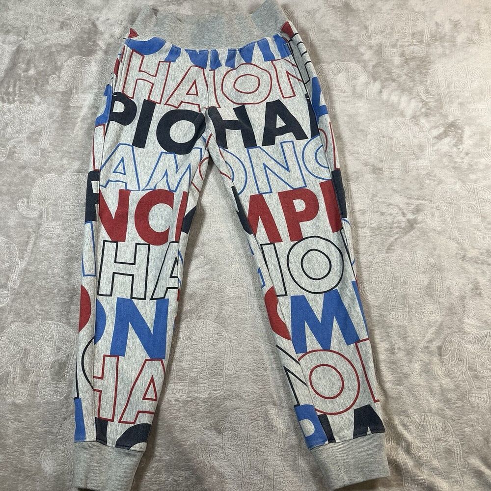 Champion Womens Sz S Reverse Weave All-over Logo‎ Print Joggers Sweatpants Gray